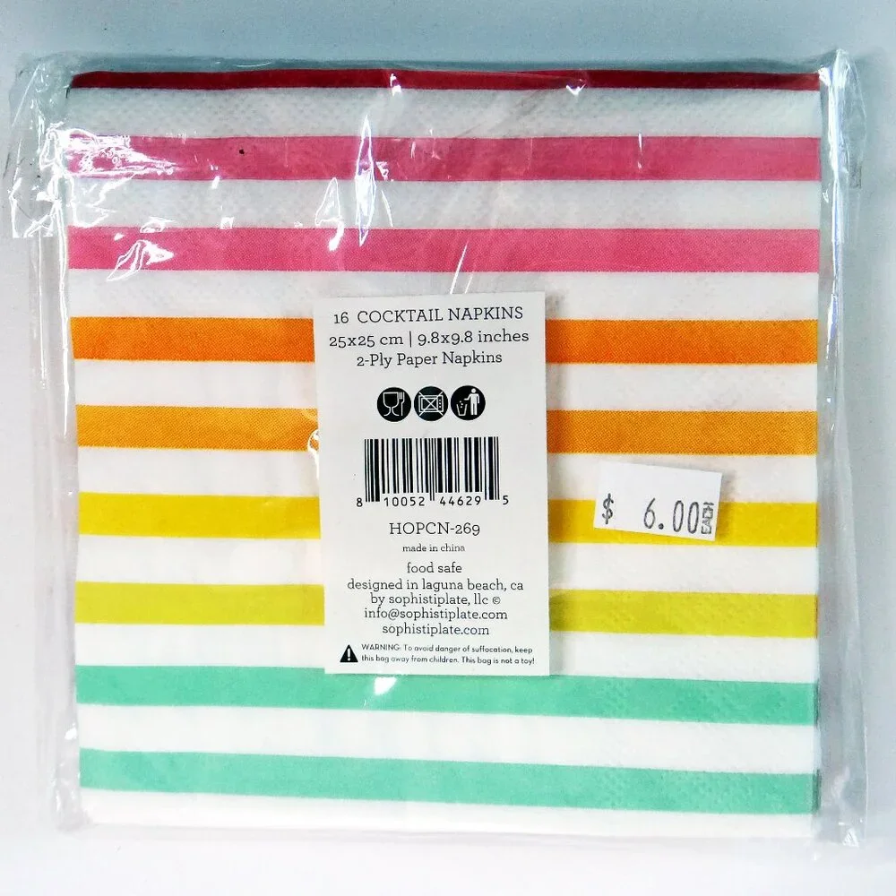 Lot of 2 packages of Rainbow Striped Napkins, 32 count, Sugar Plum Party New